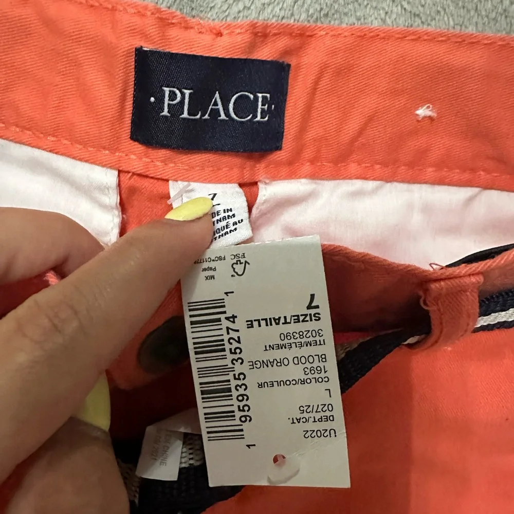 🆕The Children Place Vibrant Orange Shorts with Navy Accents Nwt